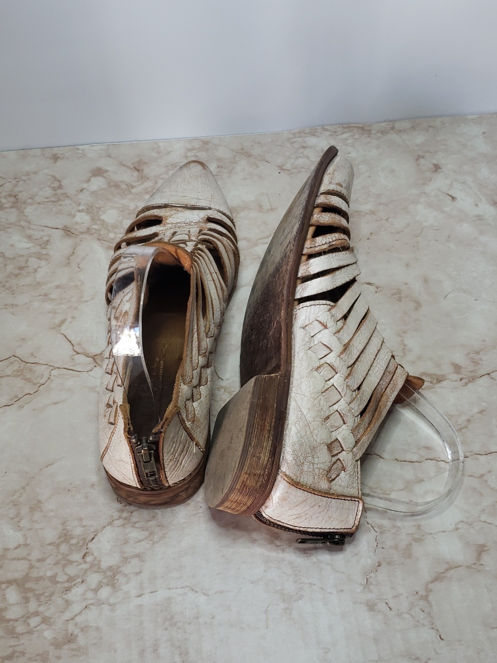 Bed Stu Las Cruces Cream And Tan Distressed Braided Leather Cutout Flats 10 - Picture 6 of 8